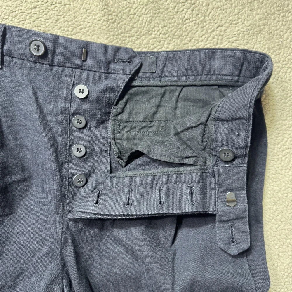 AllSaints Pants Mens 32 Black Pleated Cotton Wool Button Fly Chino Trousers Crop